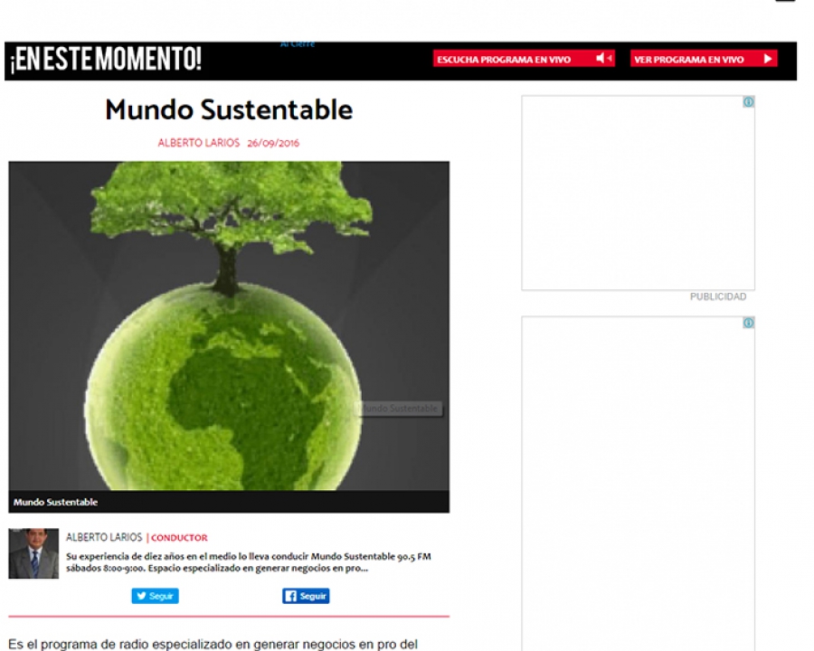 Entrevista y Reportaje en Mundo Sustentable 2015